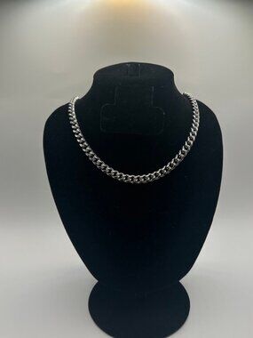 Real Silver Cuban Chain Stainless Steel Plated 7mm 18 Inch Waterproof Durable